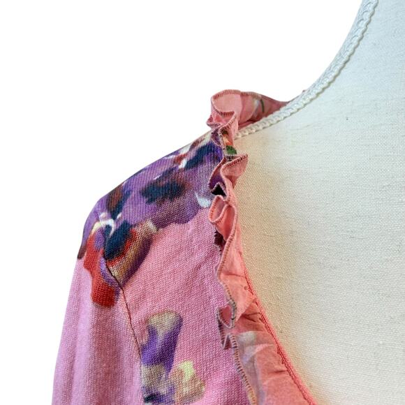 CARLISLE‎ Cardigan Sweater Pink Floral Sparkle Women’s Size M - Picture 3 of 8